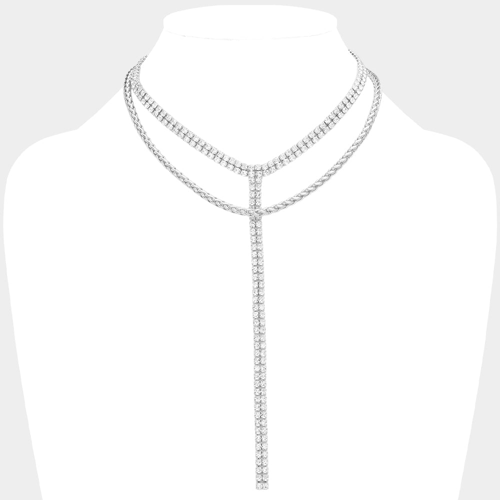 Madeline Love Rhodium White Gold Dipped Rhinestone Y Necklace - Jewelry