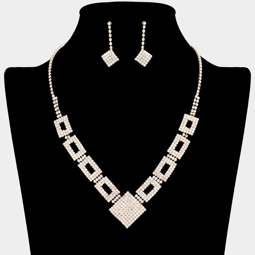 Madeline Love Gold Rhinestone Pave Square Open Rectangle Necklace - Jewelry