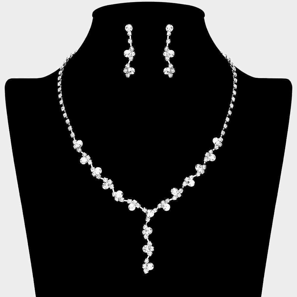 Madeline Love Clear, Silver Floral Vine Lariat Rhinestone Paved Necklace - Jewelry