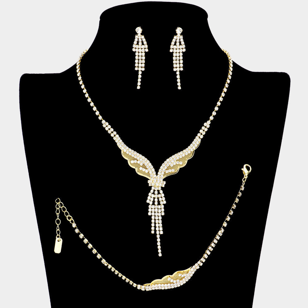 Madeline Love Gold Dropped Rhinestone Necklace Jewelry Set