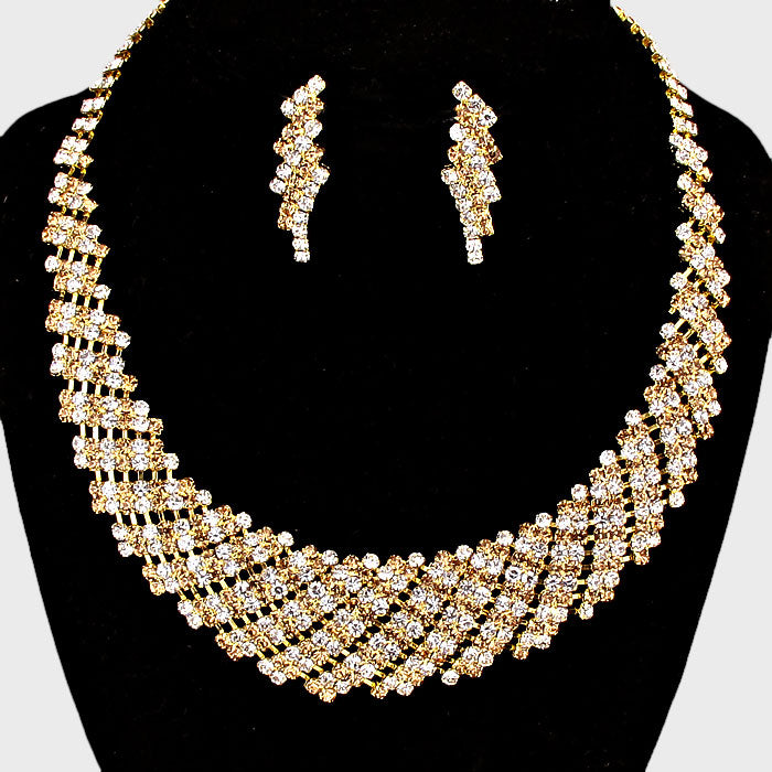 Madeline Love Clear, Gold Crystal Rhinestone Round Collar Necklace