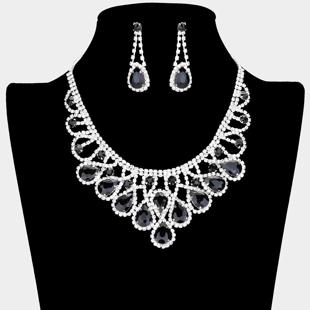 Madeline Love Black Crystal Teardrop Rhinestone Pave Evening Necklace - Jewelry