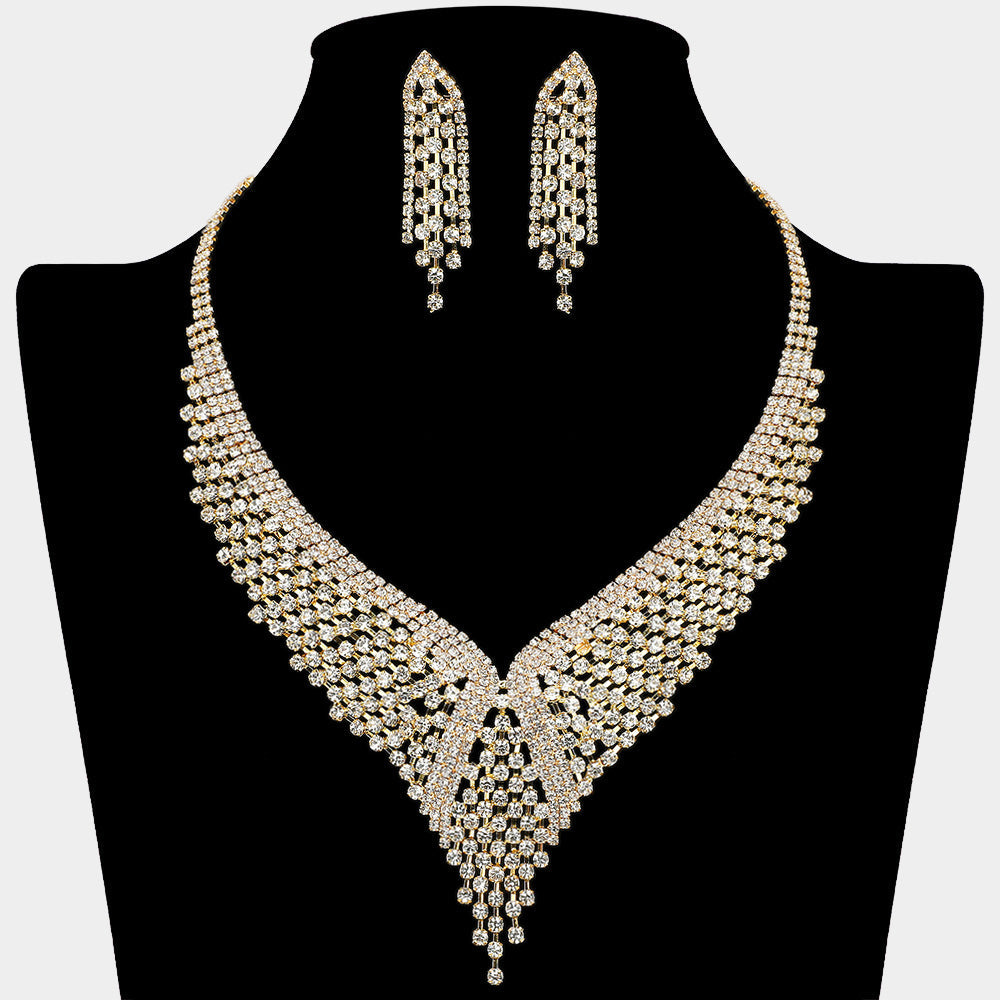 Madeline Love Clear, Gold Crystal Rhinestone Pave Bib Necklace - Jewelry