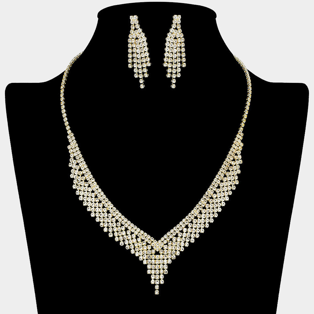 Madeline Love Clear, Gold Rhinestone Paved Fringe Tip Collar Necklace - Jewelry