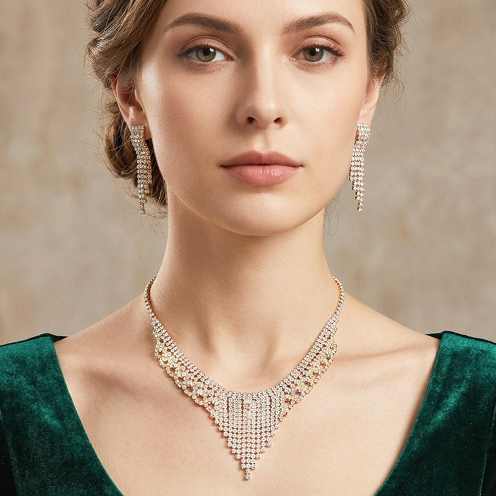 Madeline Love AB, Gold Rhinestone Paved Fringe Tip Collar Necklace