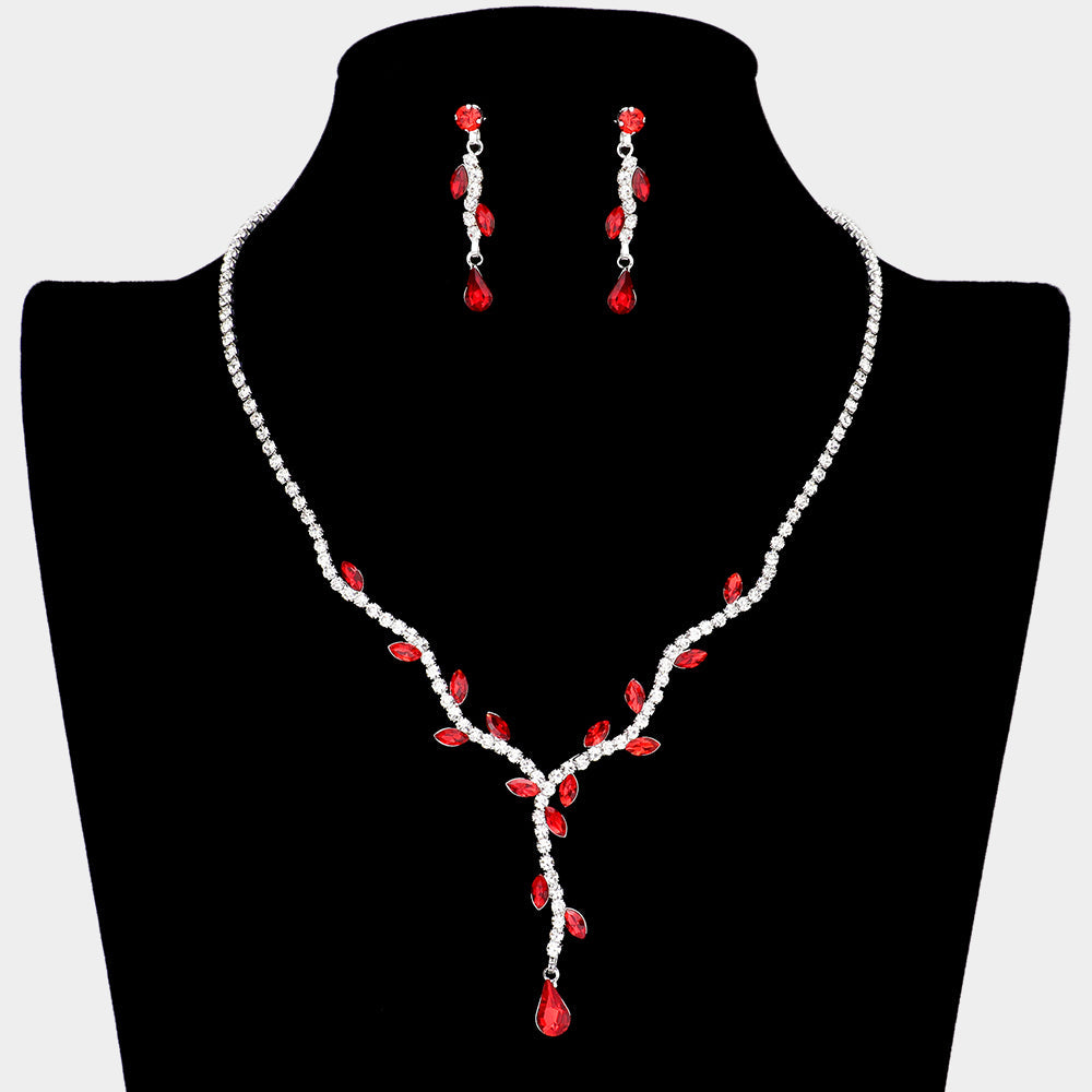 Madeline Love Red Sprout Detailed Rhinestone Necklace - Jewelry