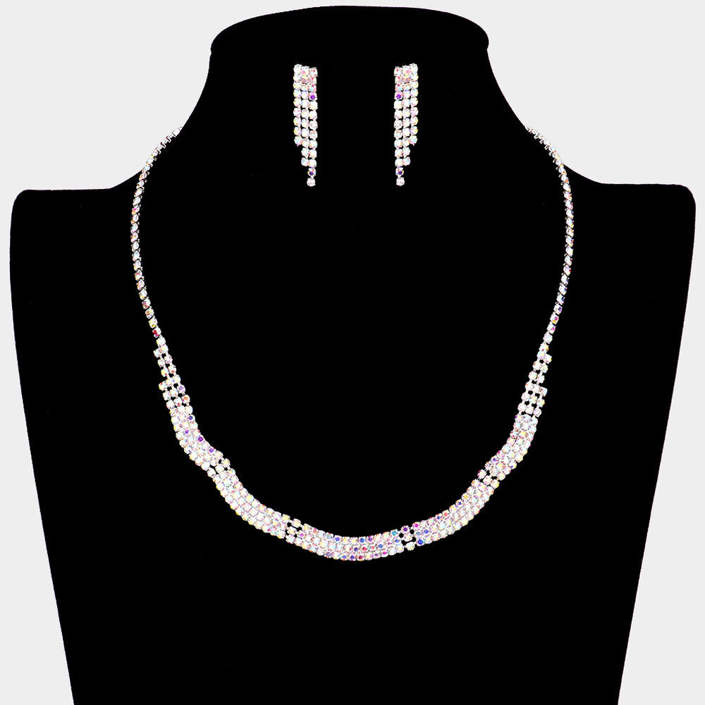 Madeline Love AB, Silver Wavy Rhinestone Pave Necklace