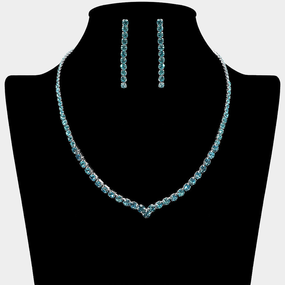 Madeline Love Aqua, Silver Round Rhinestone Necklace - Jewelry