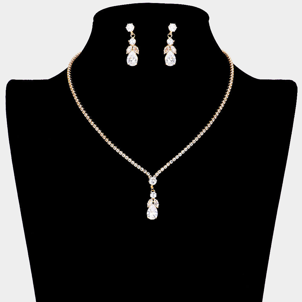 Madeline Love Gold CZ Teardrop Stone Pointed Pendant Rhinestone Paved Necklace - Jewelry