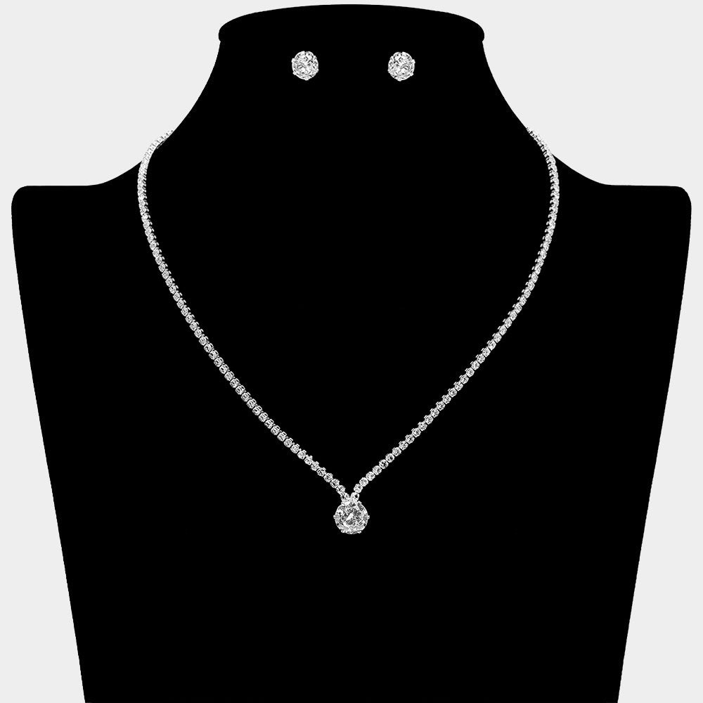 Madeline Love Clear, Silver CZ Round Stone Cluster Point Rhinestone Paved Necklace - Jewelry