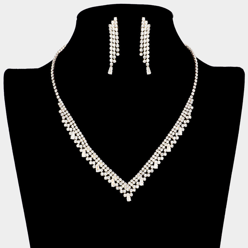 Madeline Love Gold CZ Rhinestone Paved V Shaped Necklace - Jewelry