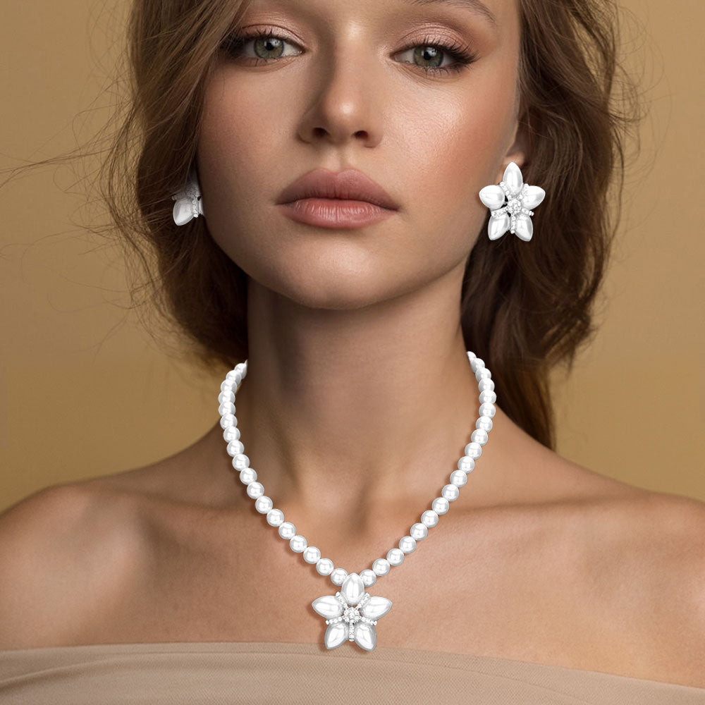 Madeline Love Silver, White Pearl Flower Pendant Necklace - Necklaces
