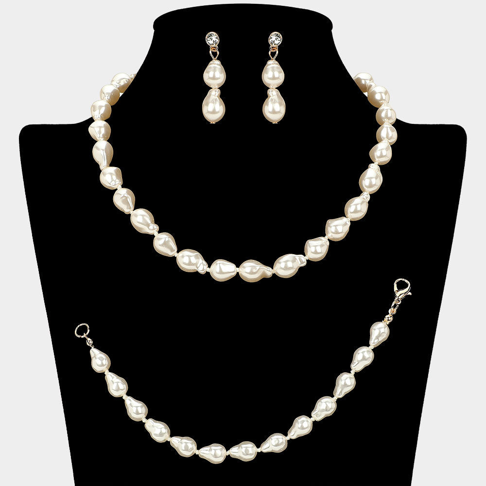 Madeline Love Cream, Gold Teardrop Pearl Jewelry Set - Necklaces