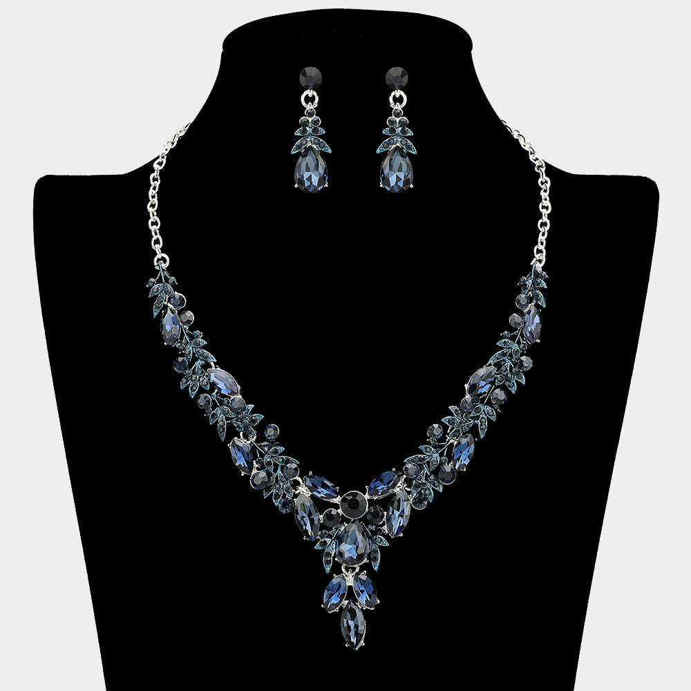 Madeline Love Montana Blue, Silver Teardrop Marquise Rhinestone Cluster Embellished Cascading Necklace - Jewelry