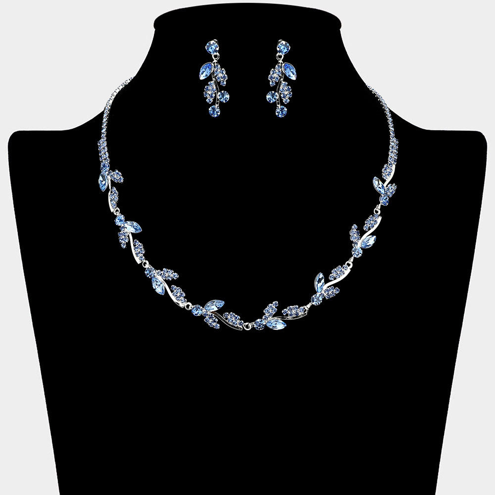 Madeline Love Light, Sapphire, Silver Marquise Stone Cluster Rhinestone Paved Vine Necklace - Jewelry