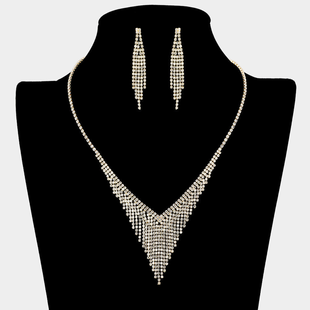 Madeline Love Clear, Gold Triangular Rhinestone Paved Cascading Necklace - Jewelry