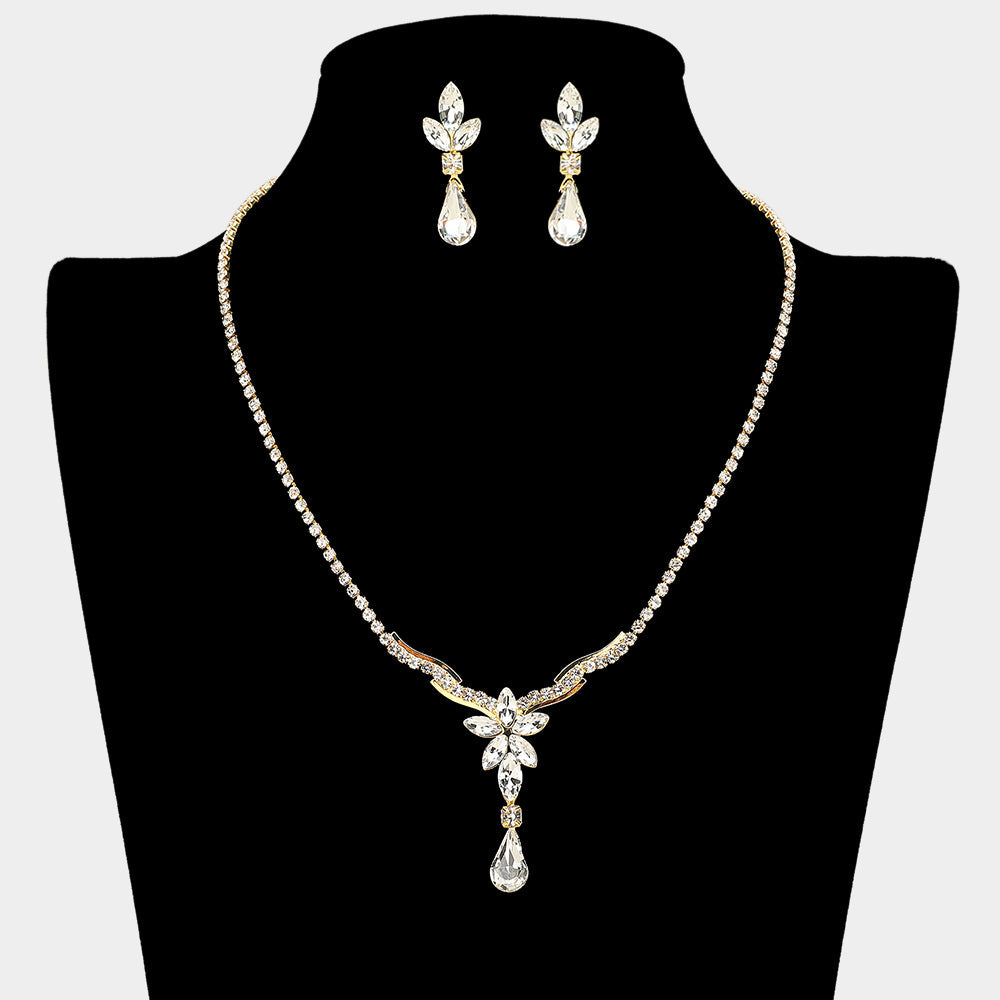 Madeline Love Clear, Gold Floral Stone Cluster Accent Rhinestone Paved Necklace - Jewelry