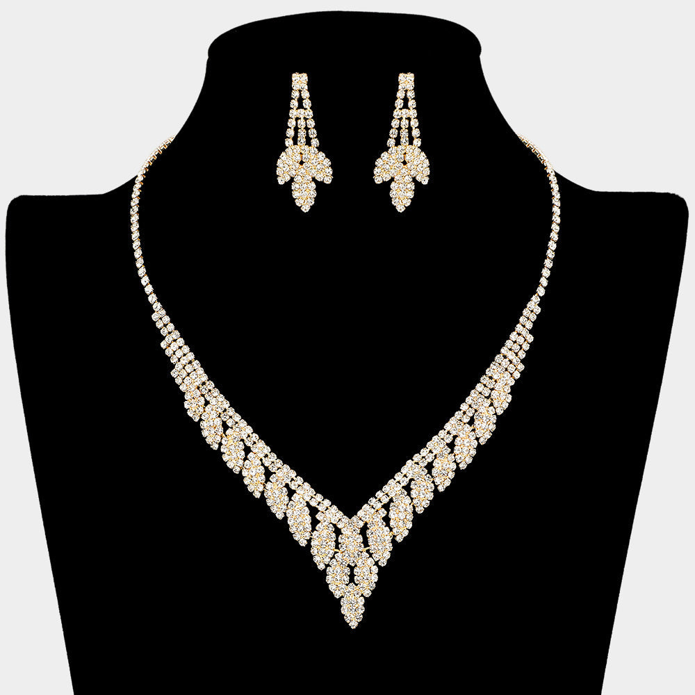 Madeline Love Clear, Gold Rhinestone Paved Marquise Shape Embellished V-shape Necklace - Jewelry