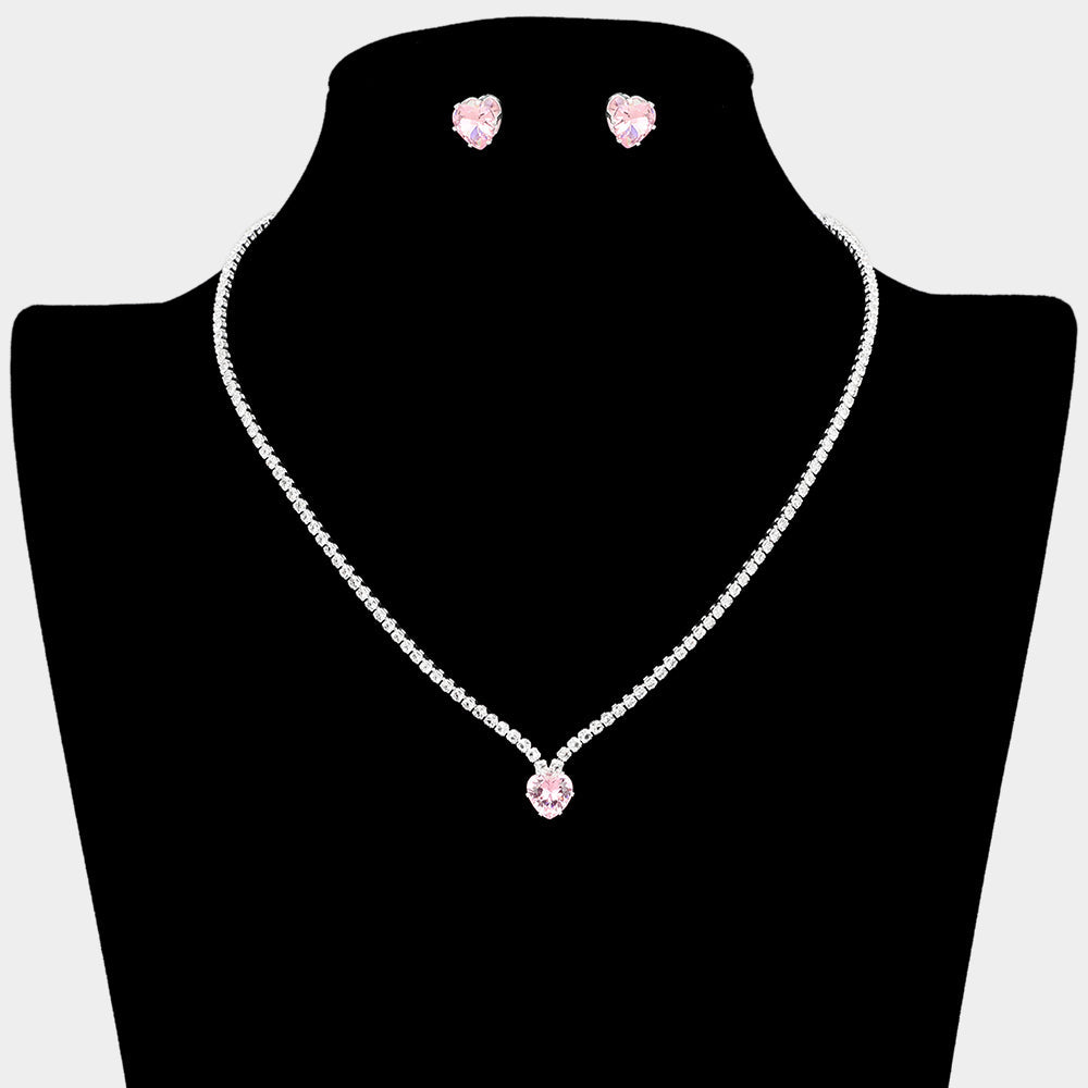 Madeline Love Light, Rose, Silver CZ Heart Stone Cluster Accent Rhinestone Paved Necklace - Jewelry