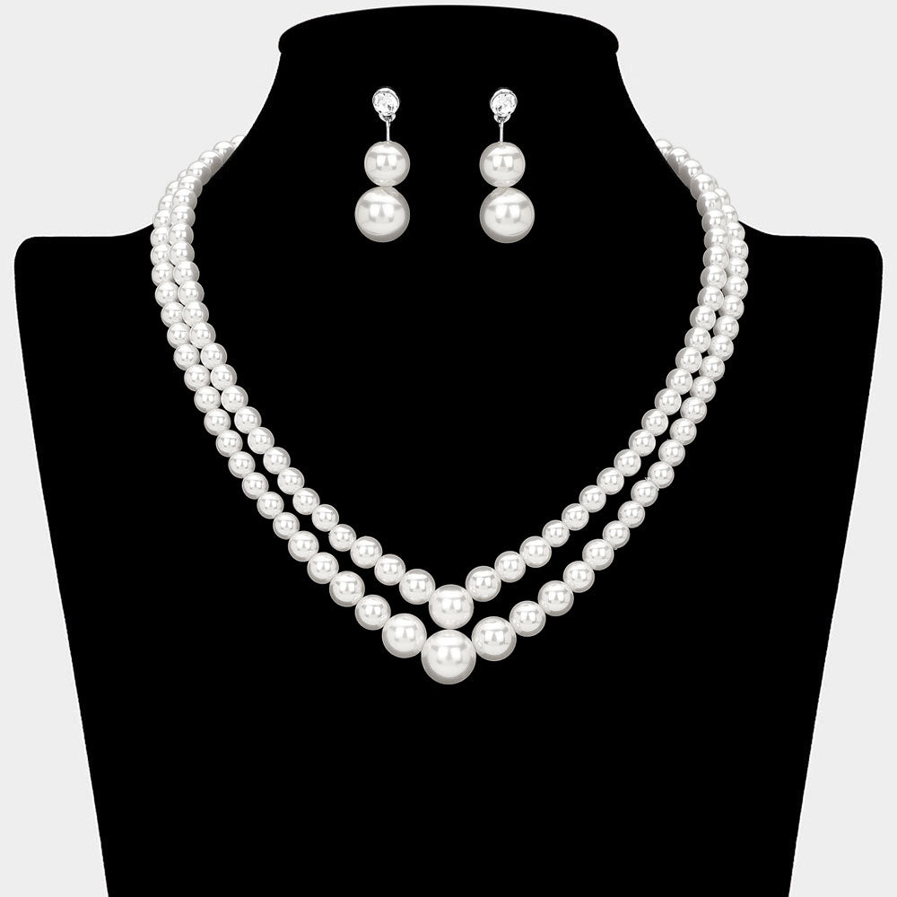 Madeline Love Silver, White Double Strand Pearl Necklace - Necklaces