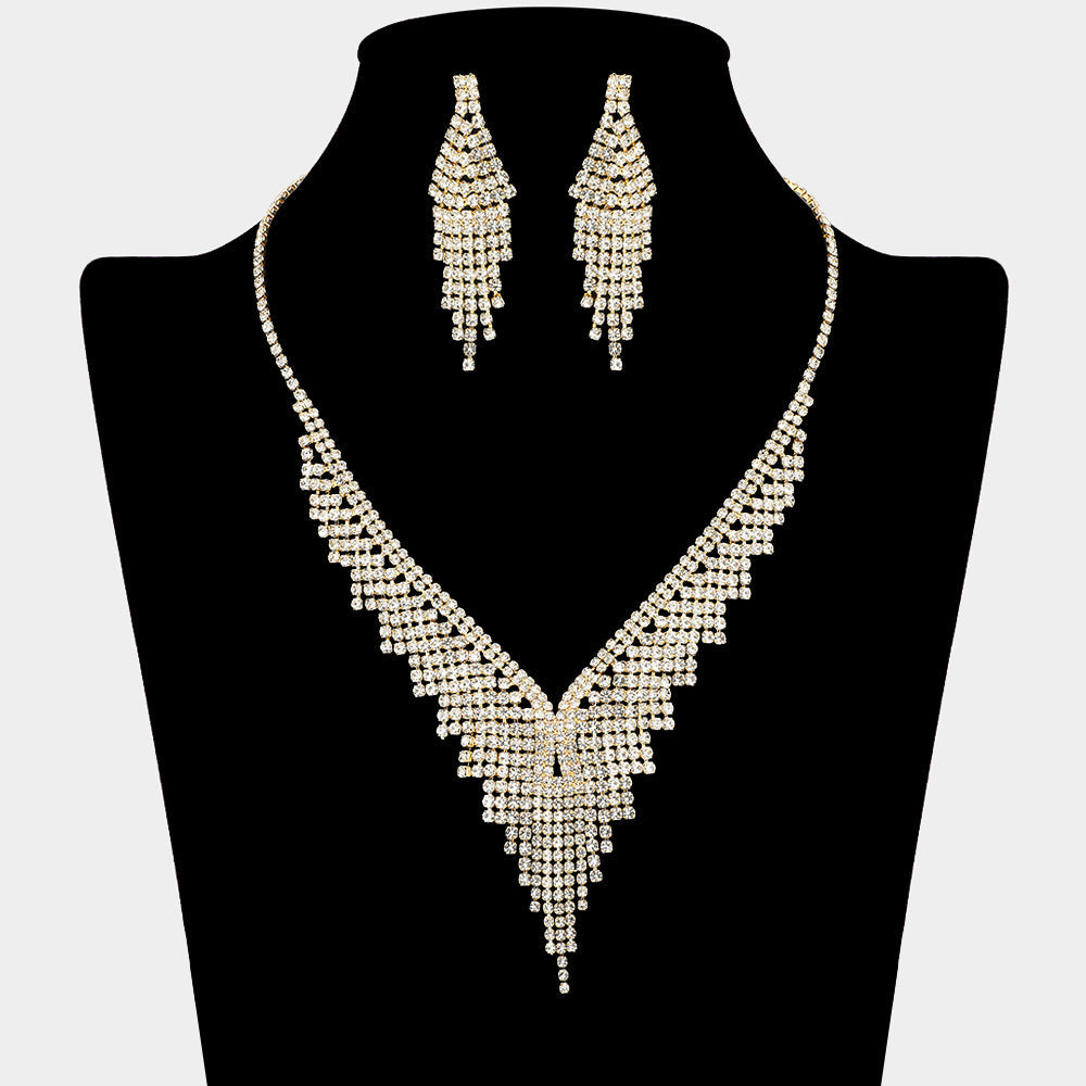 Madeline Love Clear, Gold Rhinestone Paved Fringe Accent Necklace - Jewelry