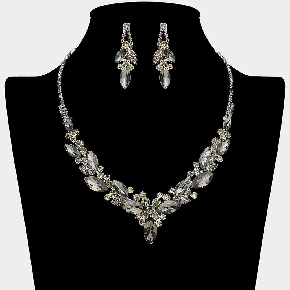 Madeline Love Black Diamond, Silver Marquise Stone Cluster Embellished Necklace - Jewelry