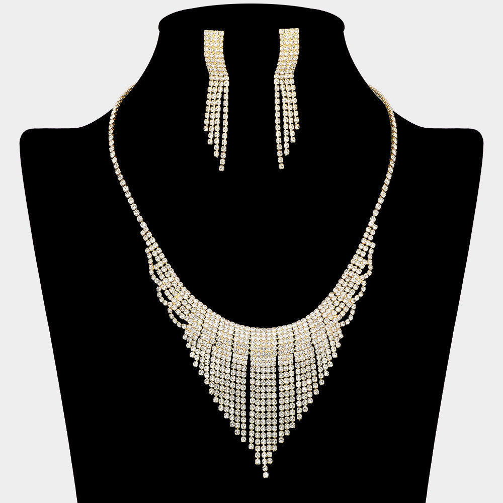 Madeline Love Clear, Gold Rhinestone Paved Fringe Accent Statement Necklace - Jewelry
