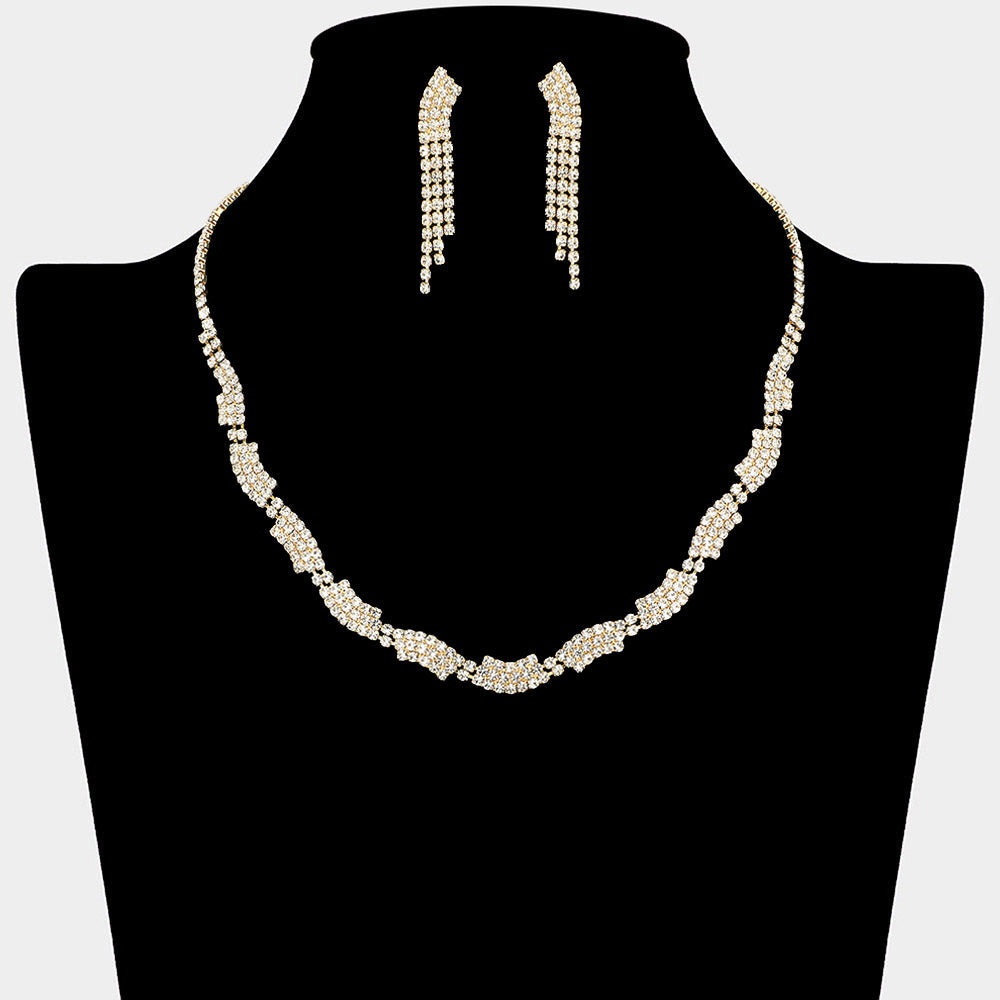 Madeline Love Clear, Gold Rhinestone Paved Wave Link Necklace - Jewelry
