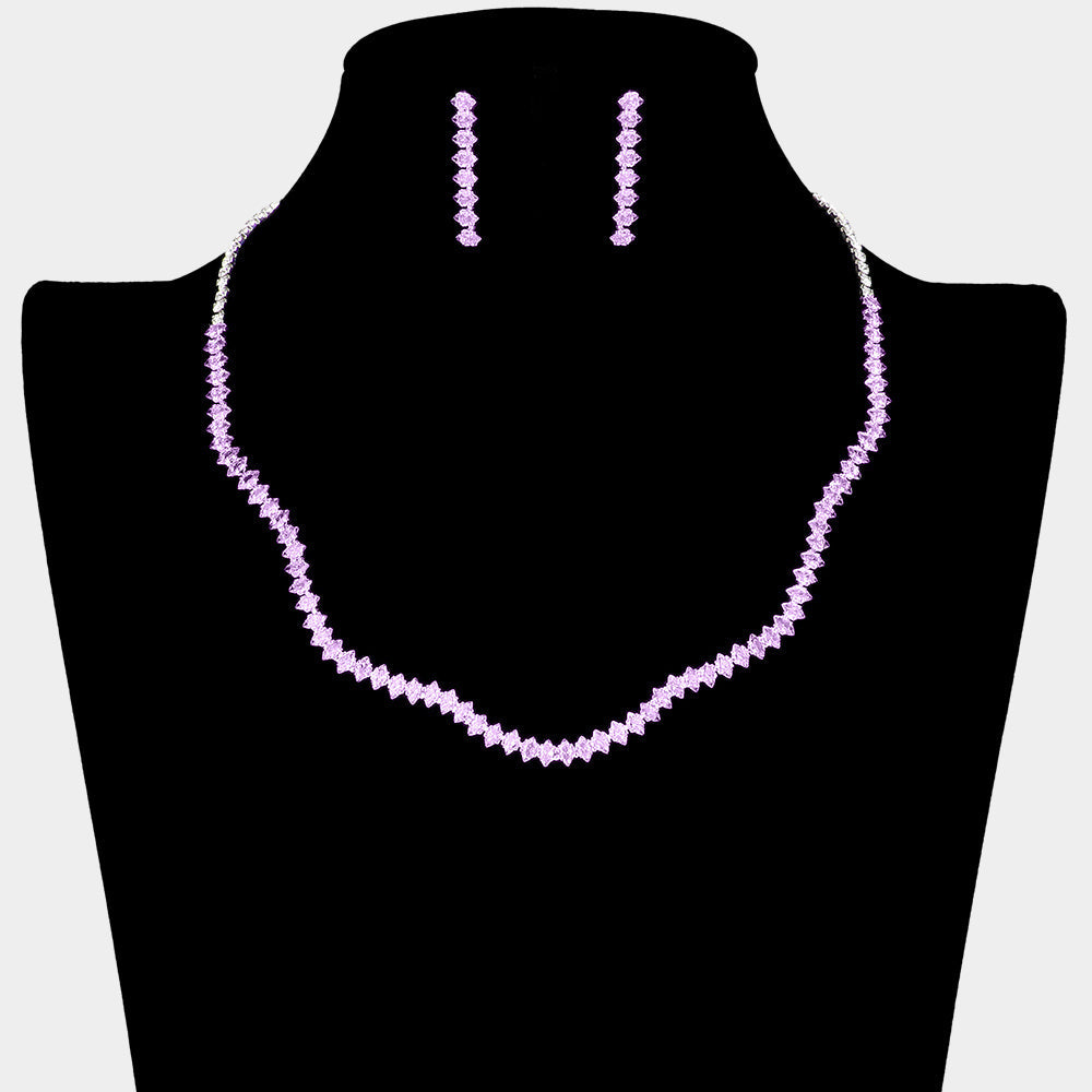 Madeline Love Silver, Violet CZ Rhinestone Paved Wavy Necklace - Jewelry