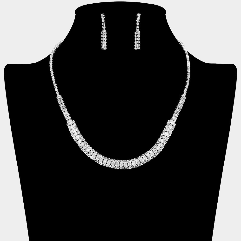 Madeline Love Clear, Silver Marquise CZ Stone Embellished Rhinestone Paved Bar Collar Necklace - Jewelry