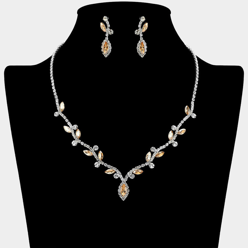 Madeline Love Clear, Lt Col Topaz, Silver Marquise Stone Accented Vine Rhinestone Paved Necklace - Jewelry