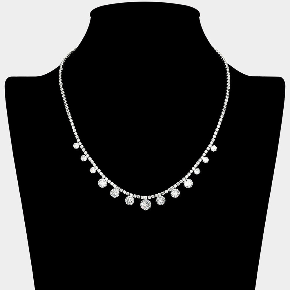 Madeline Love Clear, Silver Round CZ Stone Dangle Necklace - Jewelry