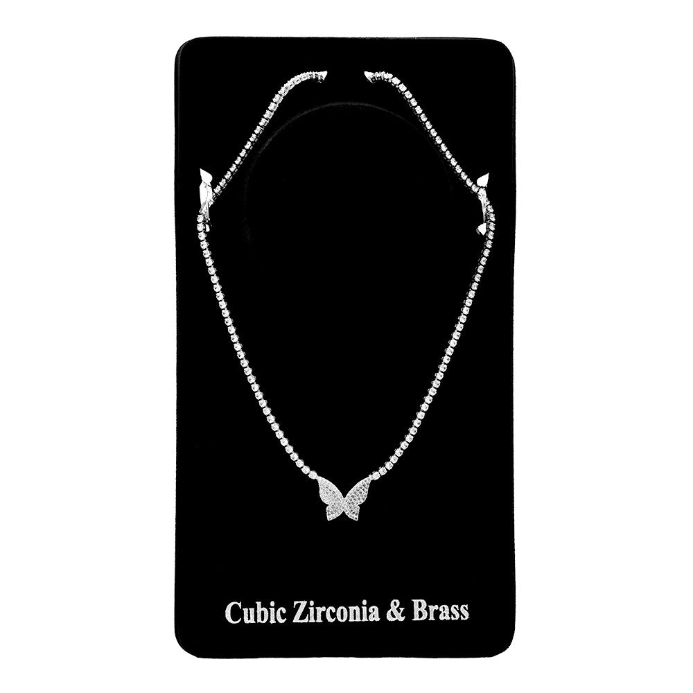 Madeline Love Clear, Silver Dainty Butterfly CZ Stone Pendant Accent Rhinestone Paved Necklace - Hair Accessories - desc