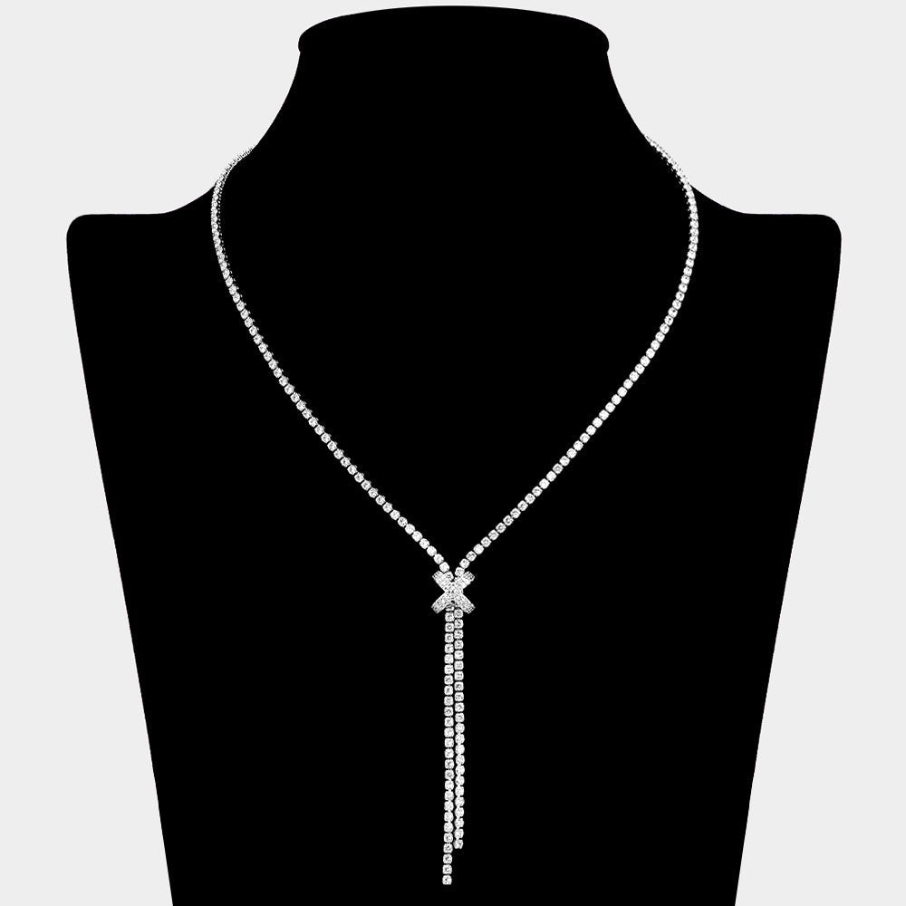 Madeline Love Clear, Silver CZ Stone Paved X Charm Accent Y Shaped Necklace - Jewelry