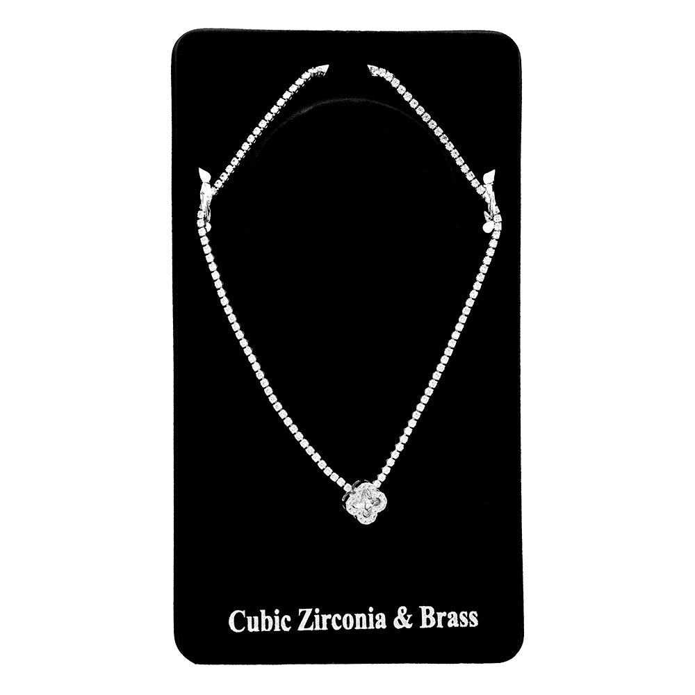 Madeline Love Clear, Silver Quatrefoil CZ Stone Pendant Accent Rhinestone Paved Necklace - Hair Accessories - desc