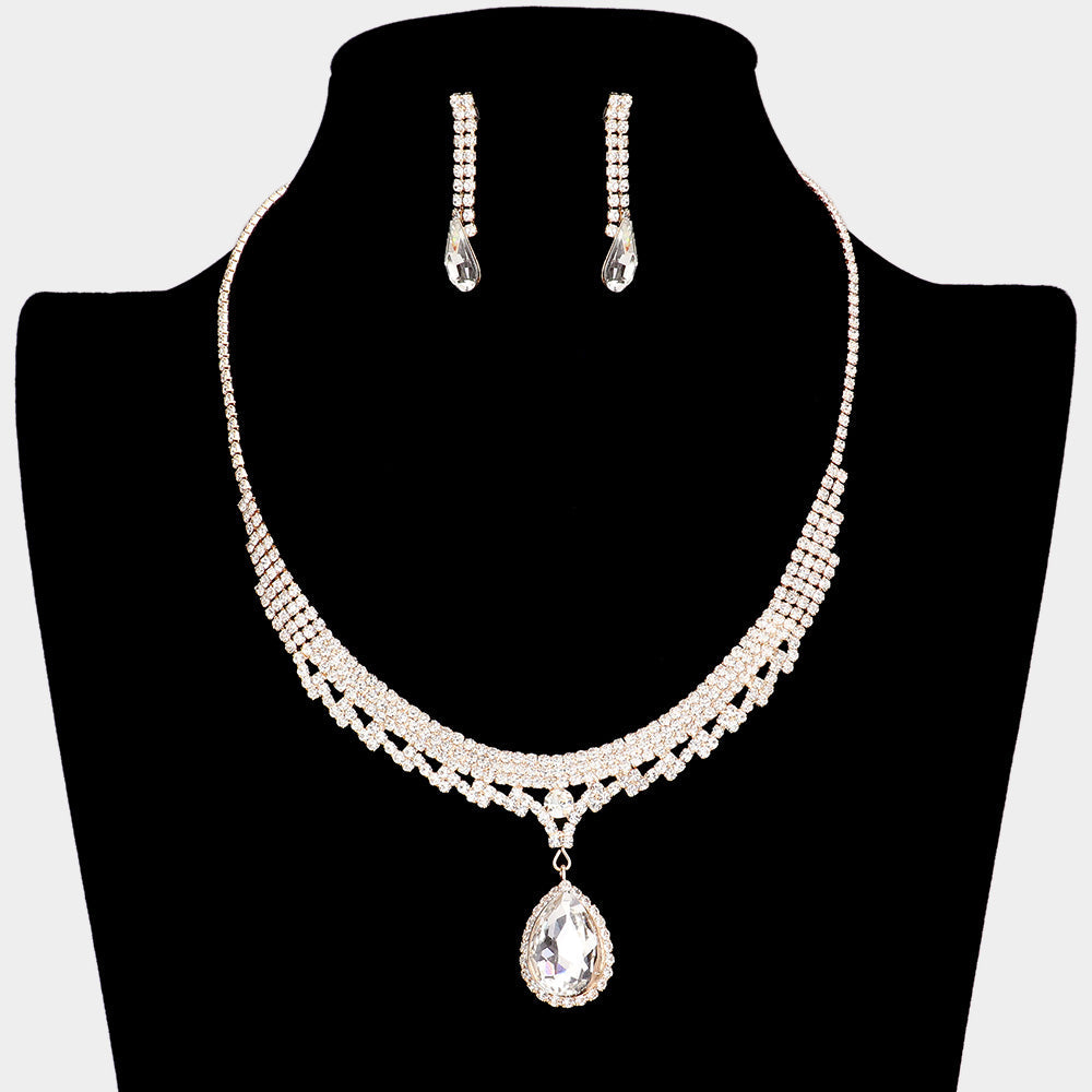Madeline Love Gold CZ Teardrop Accented Rhinestone Necklace - Jewelry