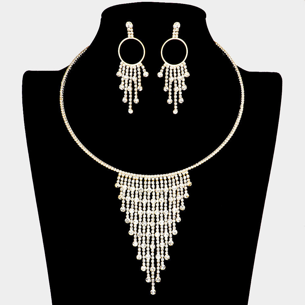 Madeline Love Gold Bubble Stone Fringe Rhinestone Necklace - Jewelry