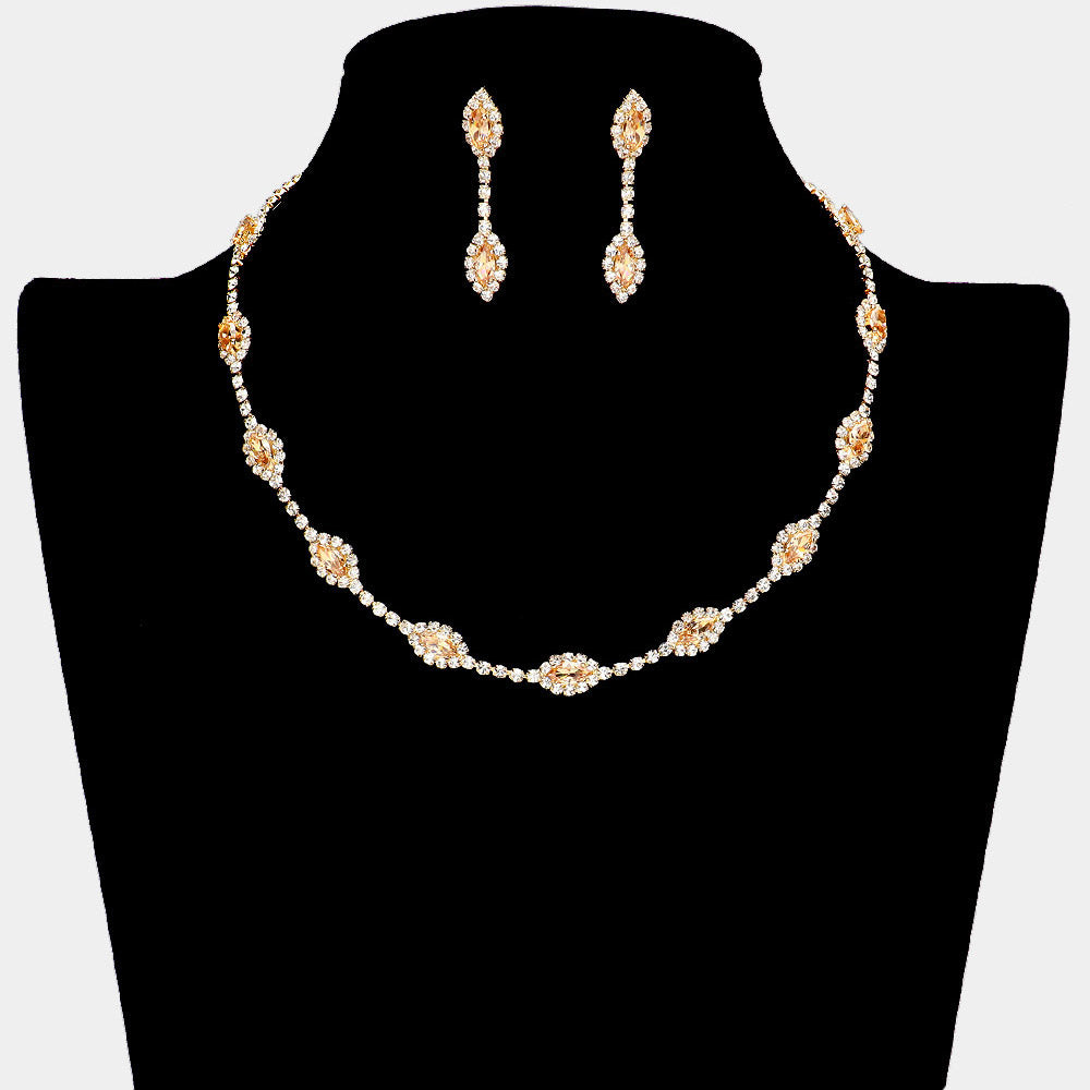 Madeline Love Gold, Lt Col Topaz CZ Marquise Stone Pointed Rhinestone Paved Station Necklace - Jewelry