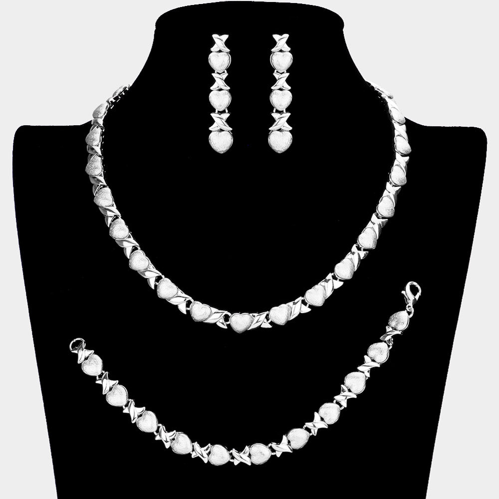 Madeline Love Silver 3-PCS Heart Rhinestone Necklace Jewelry Set