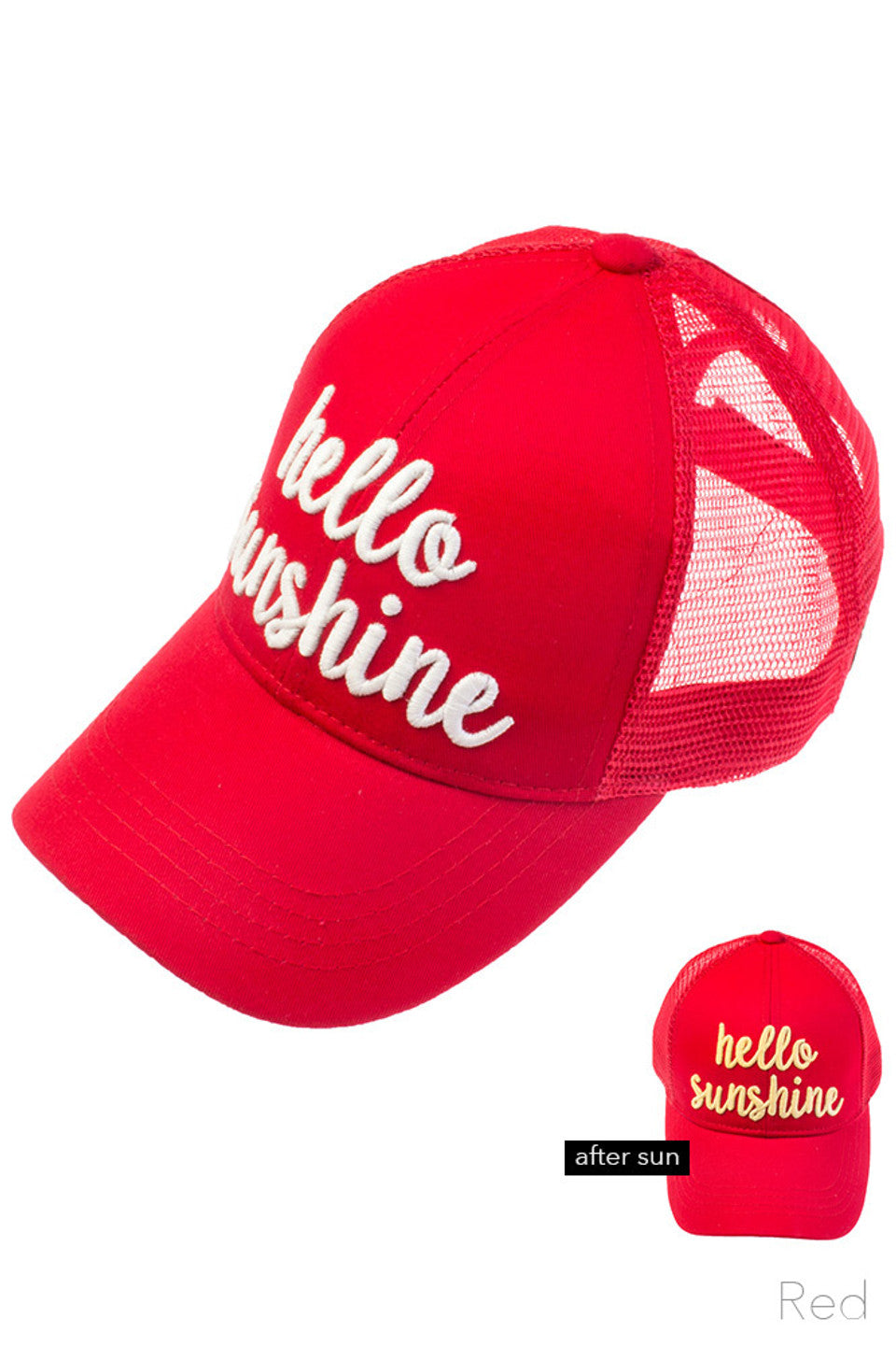Red C.C PONY CAP is designed with stylish comfort in mind. Made with soft and durable materials, it features a ponytail opening for easy wear and a trendy look. Perfect for any outdoor activity, stay protected from the sun while looking fashionable.