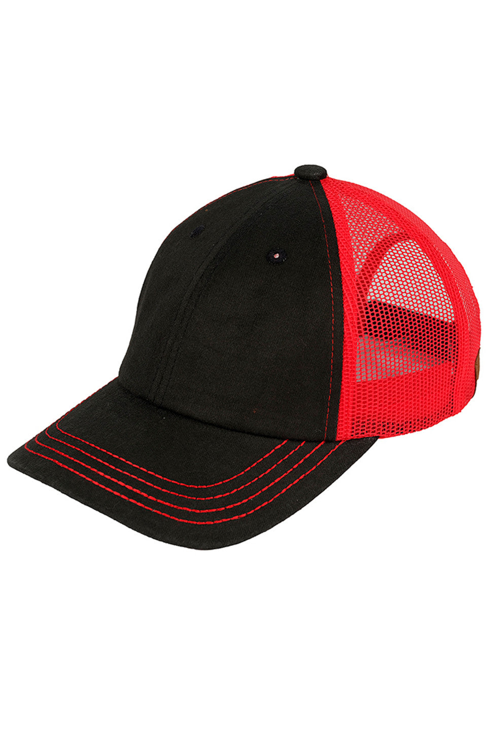 Red C.C Black with Color Mesh Baseball Cap is both stylish and comfortable. Made with high-quality materials and a breathable mesh design, it's perfect for any outdoor activity. Stay cool and protected from the sun while adding a pop of color to your outfit. The perfect accessory for all your adventures!