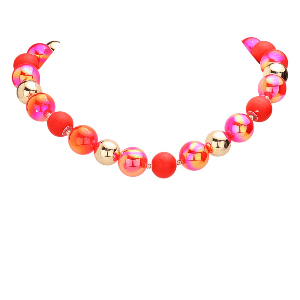 Red Chunky Glass Metal Ball Beaded Necklace is a stunning addition to any outfit. The chunky glass and metal balls provide a bold and eye-catching look, while the beaded design adds a touch of elegance. Made with high-quality materials, this necklace is both durable and stylish. Elevate your style with this statement piece.