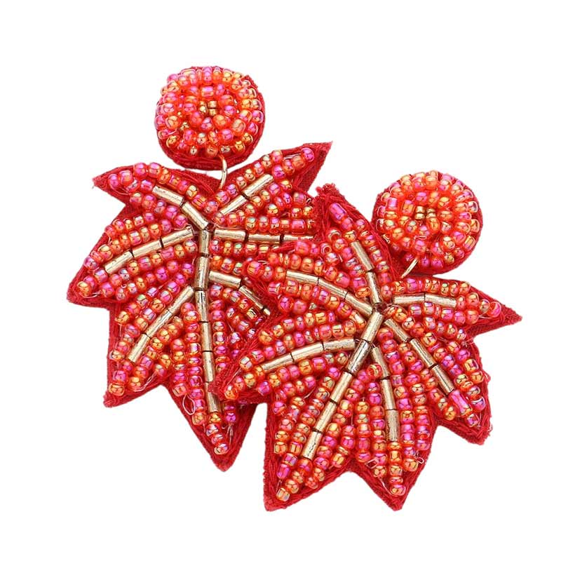 Red Felt Back Beaded Maple Leaf Dangle Earrings, are fun handcrafted jewelry that fits your lifestyle, adding a pop of pretty color. Highlight your appearance, and grasp everyone's eye at your party. This is the perfect gift for Thanksgiving, especially for your friends, family, and the people you love and care about.