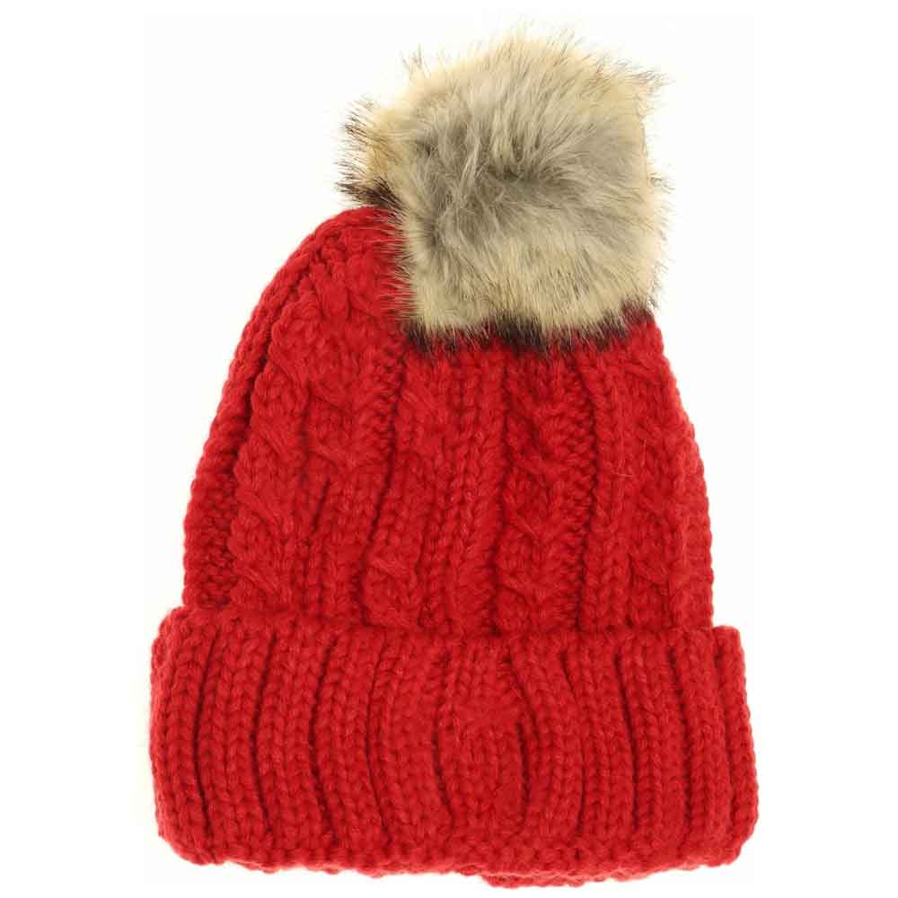 Red KIDS Cable Ribbed Fur Pom Beanie offers excellent warmth and comfort for children during cold weather. Made with a durable ribbed knit fabric, it fits snugly to retain heat while allowing breathability. The stylish fur pom adds an elegant touch, making it suitable for daily wear and outdoor activities. This beanie combines practical functionality with refined design, ensuring your child stays protected and looks great throughout the winter season.