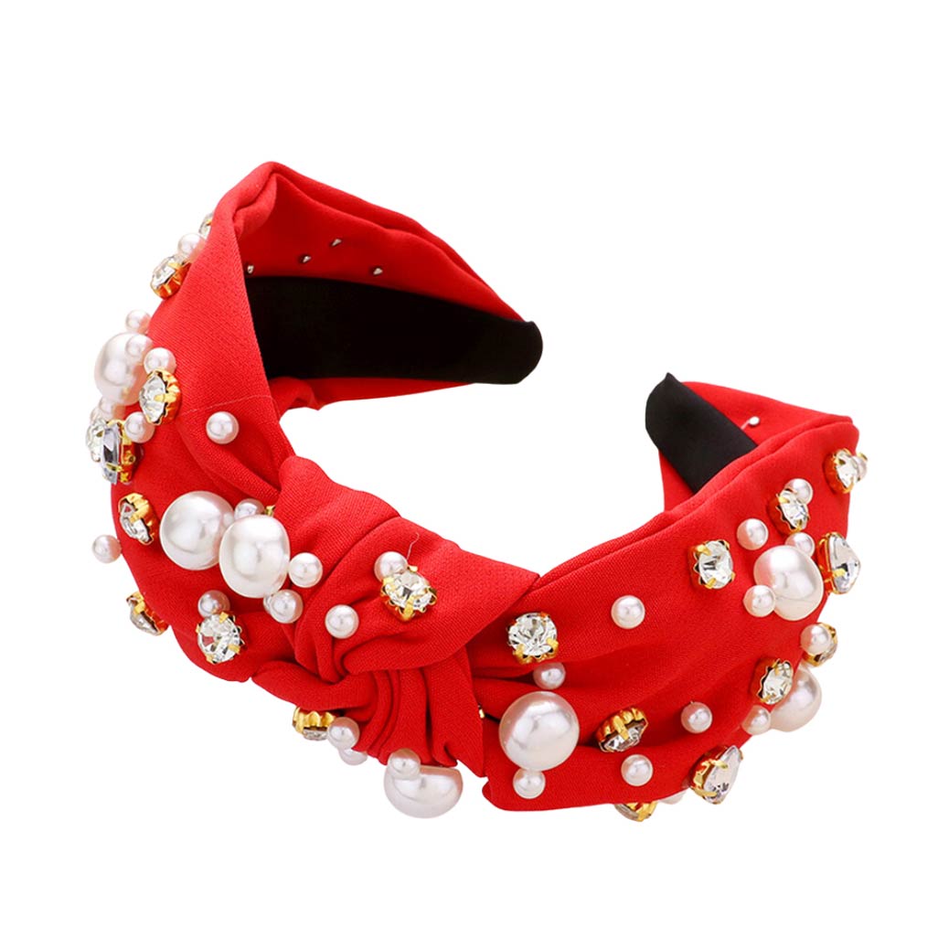 Red Pearl Round Stone Embellished Knot Burnout Headband, create a natural & beautiful look while perfectly matching your color with the easy-to-use stone burnout headband. Push your hair back and spice up any plain outfit with this pearl round heart knot headband! Be the ultimate trendsetter & be prepared to receive compliments wearing this chic headband with all your stylish outfits!