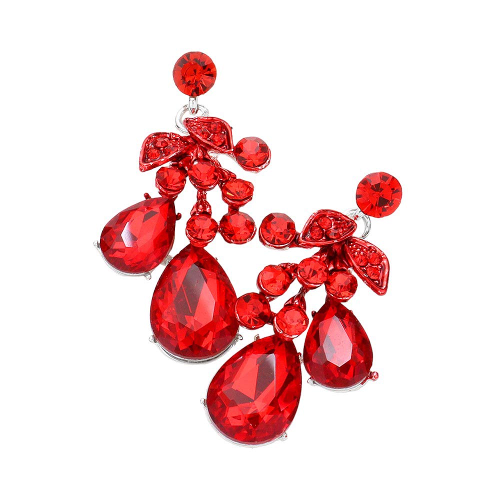 Red Teardrop Stone Cluster Dangle Evening Earrings, these stunning pieces feature an elegant design and shimmering metal accents. Perfect for special occasions, they are sure to add style and elegance to any look, these earrings are sure to make a lasting impression. Gift a pair of these to someone you love.
