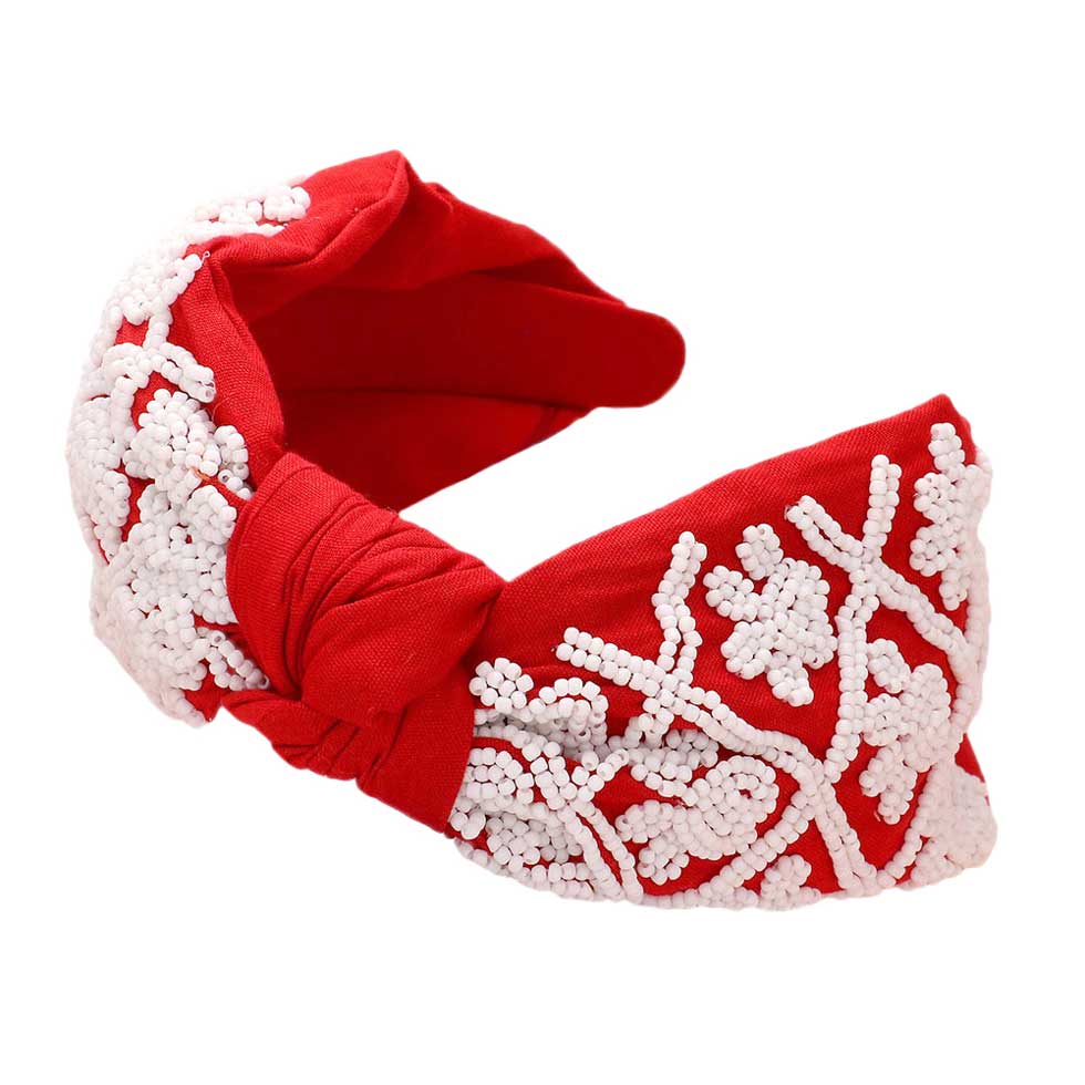 Red White Be ready for game day with this stylish and comfortable Game Day Seed Beaded Paw Knot Burnout Headband. This headband is made from lightweight polyester and features a burnout design of paw knots with seed beads. Perfect for everyday wear, it's sure to make a statement and show your team spirit.