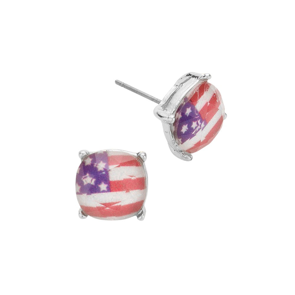 American USA Flag Stud Earrings - Rhodium - Earrings