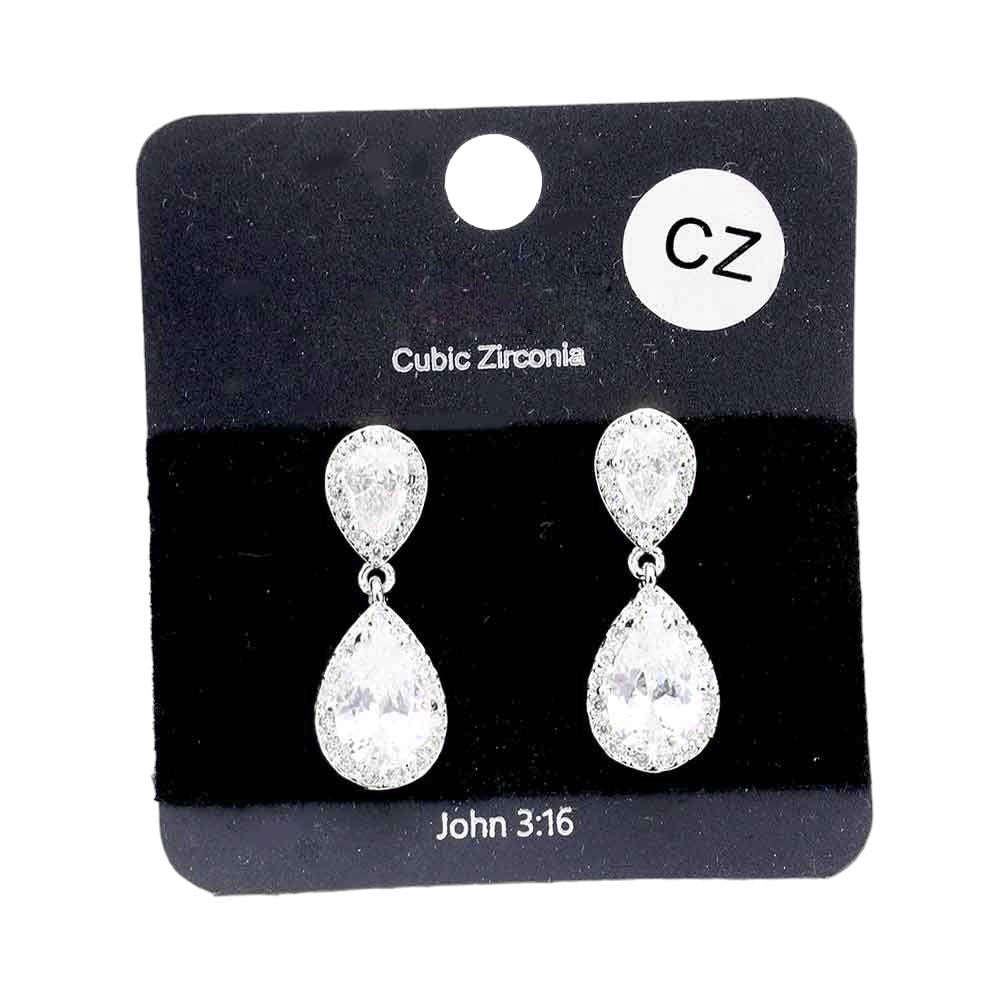 Rhodium Cubic Zirconia Crystal Dangle Earrings, Elevate your evening look with these sophisticated earrings. Crafted to perfection with superior-quality stones, these earrings can be a statement piece for any stylish ensemble. Their striking design adds the perfect finishing touch to any special look. Perfect gift idea.