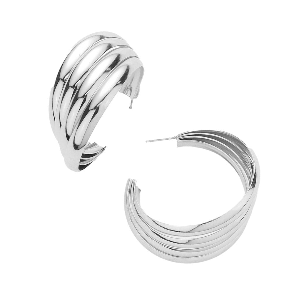 Rhodium Multi Layered Abstract Metal Hoop Earrings, turn your ears into a chic fashion statement with these metal hoop earrings! The beautifully crafted design adds a gorgeous glow to any outfit. Put on a pop of color to complete your ensemble in perfect style. These adorable multi-layered earrings are bound to cause a smile.